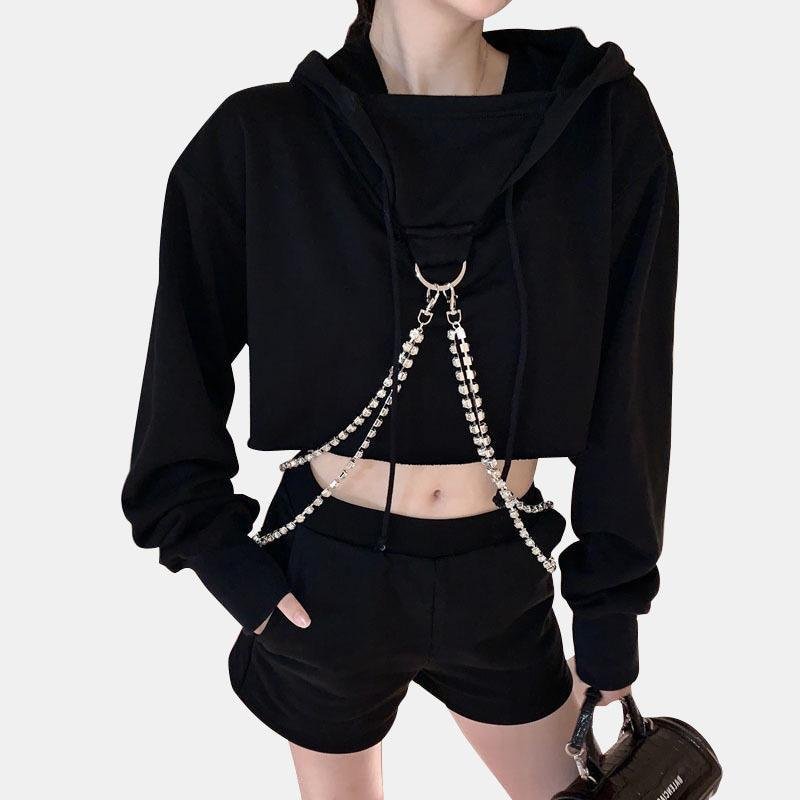 Crystal Chains Cropped Hoodie