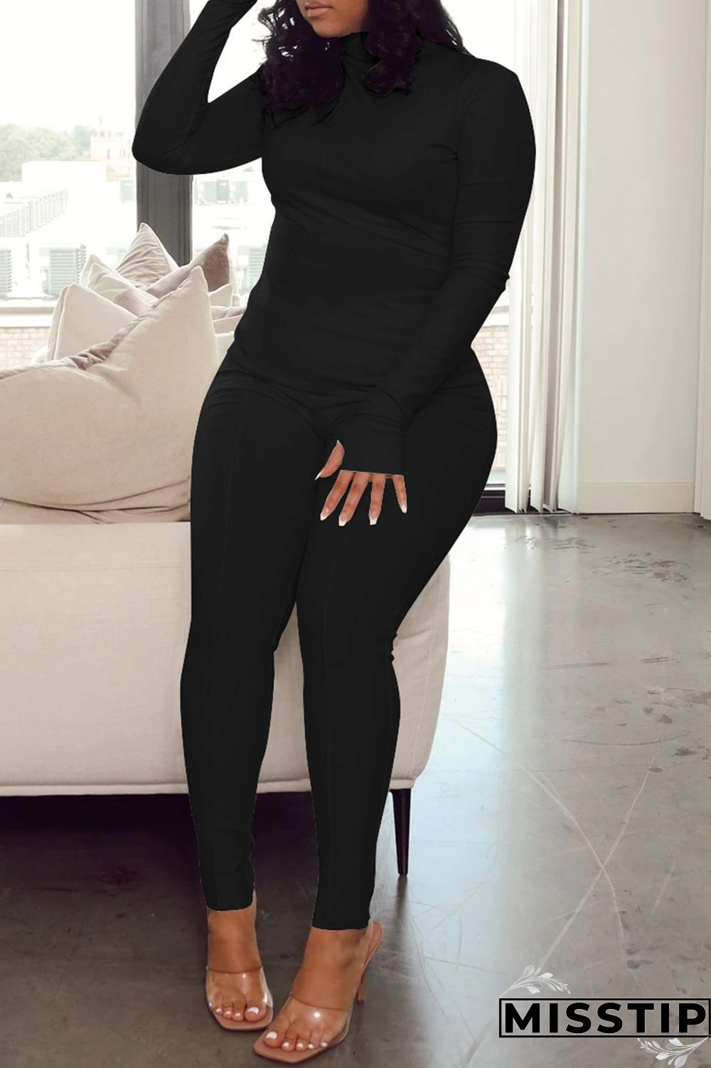 Burgundy Fashion Casual Solid Basic Turtleneck Long Sleeve Two Pieces