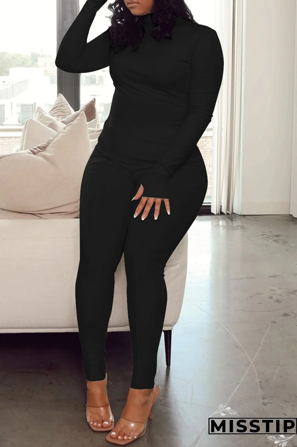 Burgundy Fashion Casual Solid Basic Turtleneck Long Sleeve Two Pieces