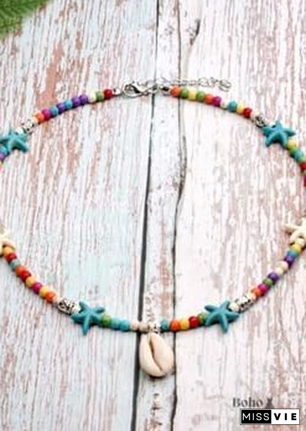 Boho Necklace, Hippie Blue Shell & Starfish