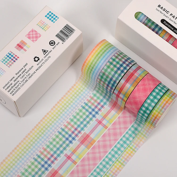 JOURNALSAY 6pcs/set Basic Pattern Marble Plaid Stripe Decoration Washi Tape