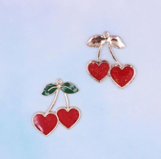 Wholesale Cute Cherry Metal Fruit Charms,Cherry Heart Charm Pendant for Necklace Bracelet Fashion Jewelry Makings DIY 27*32 mm