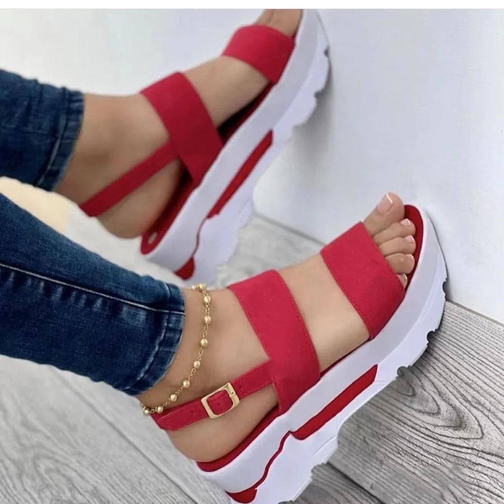 Qengg 2022 New Ladies Sandals Fashion Ladies Platform Wedge Sandals Ladies Summer Sandals Buckle Non-Slip Beach Sandals Ladies Sandals