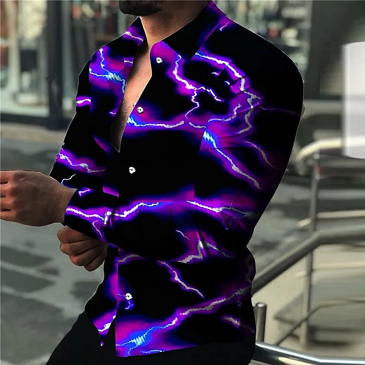 BrosWear Men's Lighting Print Long Sleeve Shirt