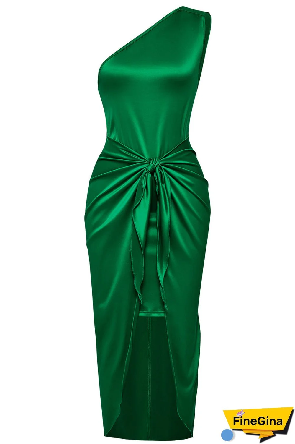 Solid Folds Lace-up One Shoulder Midi Dress