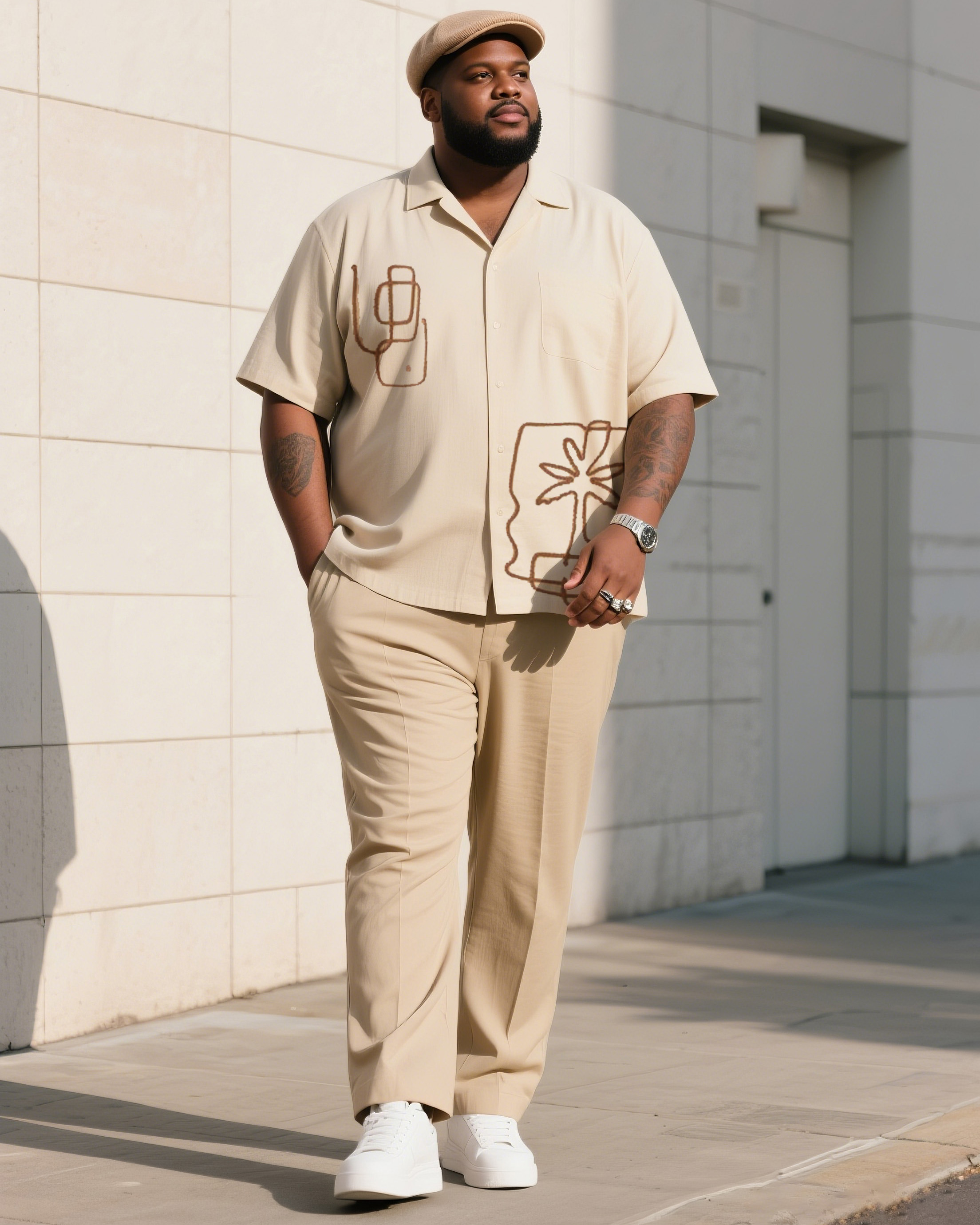 Big Boy Daily Casual Simple Printed Short Sleeve Shirt Trousers Suit