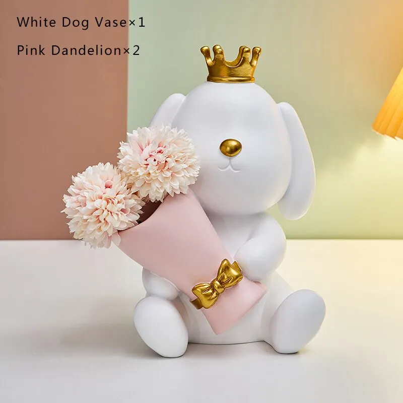 Nordic Decorative Vase Creative Crown Puppy Mini Vase Dried Flowers for Decoration Wedding Centerpiece Home Decor Modern Gift