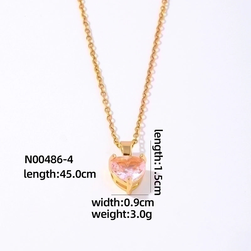 2 Pieces Elegant Minimalist Heart Shape 304 Stainless Steel Copper Plating Inlay Gold Plated Zircon Pendant Necklace