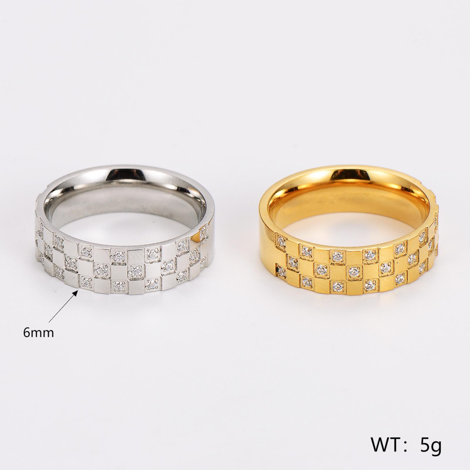 Aml Stainless Steel Sugar Cube Chessboard Diamond Ring Ring Ins Neutral Style Accessories