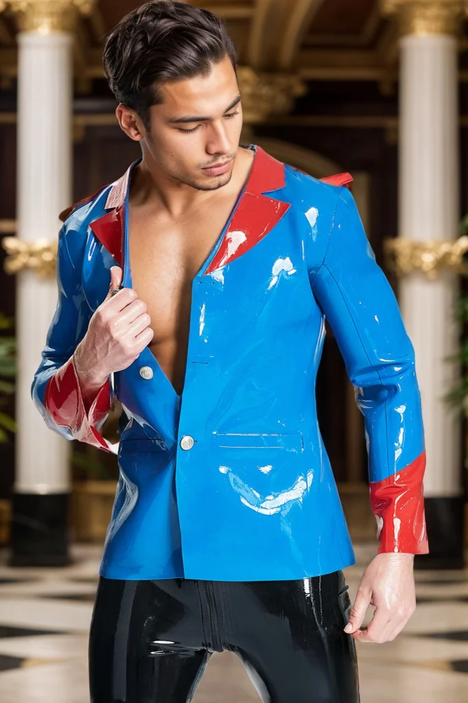 Men Latex Jackets Male Wide  Necked Casual Lounge Jacket Military Style Creative Jacket (KG31550)