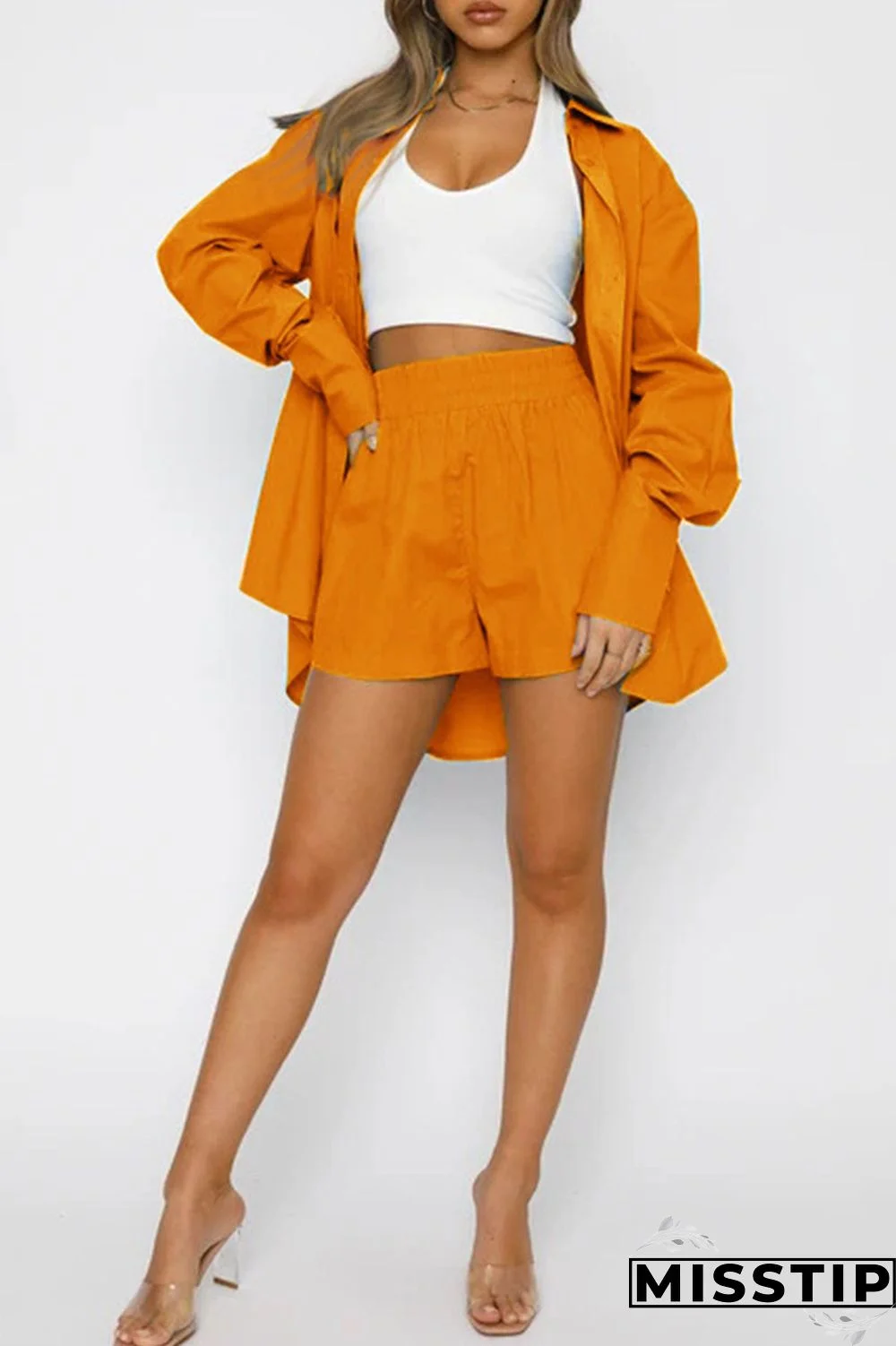 Green Casual Solid Patchwork Buckle Turndown Collar Long Sleeve Two Pieces