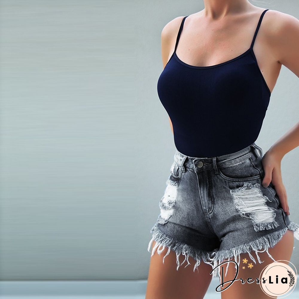 New Women's High Waisted Denim Shorts with Holes and Slim Casual Classic Shorts