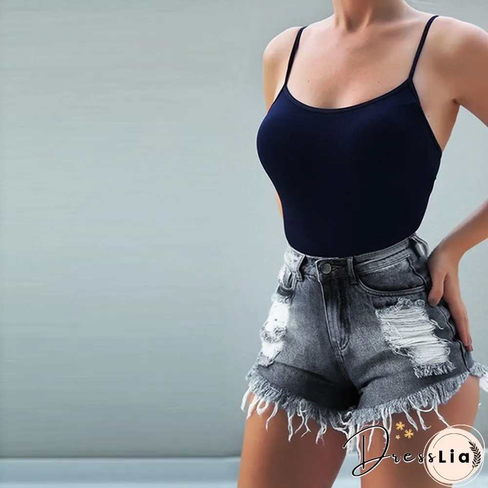 New Women's High Waisted Denim Shorts with Holes and Slim Casual Classic Shorts