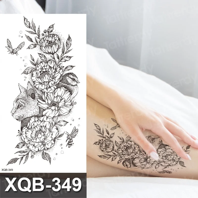 temporary tattoo flower snake dragon anime sexy body art stickers black lion skull tattoo sleeve for women men boys sexy decal