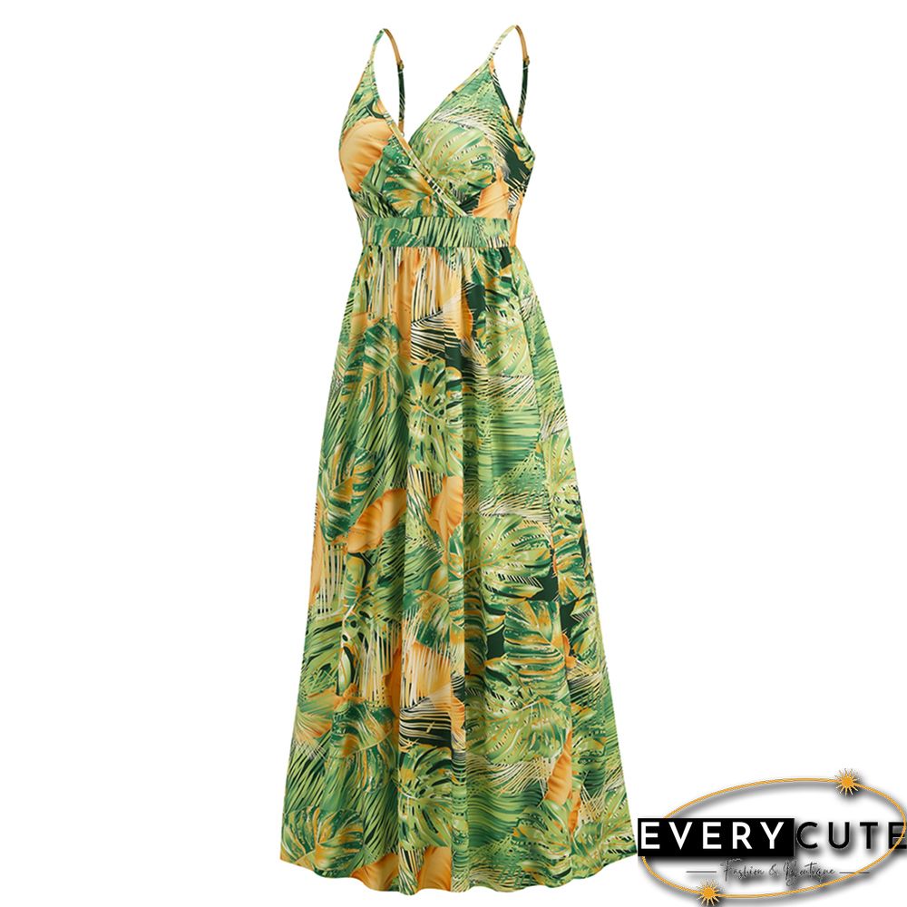 Light Green Bohemia Print V Neck Maxi Dress