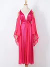 Flared Sleeves Solid Color Wet Look Maxi Dresses