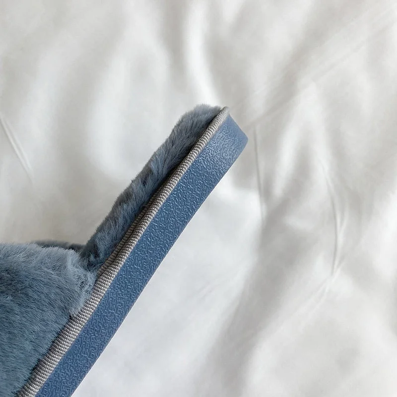 Indoor Women Fur Slippers Fluffy Soft Furry Slides Thick Flats Heel Non Slip House Shoes Ladies Luxury Chain Design Footwear