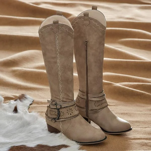 Women vintage tassel hot sale knot knee high boots