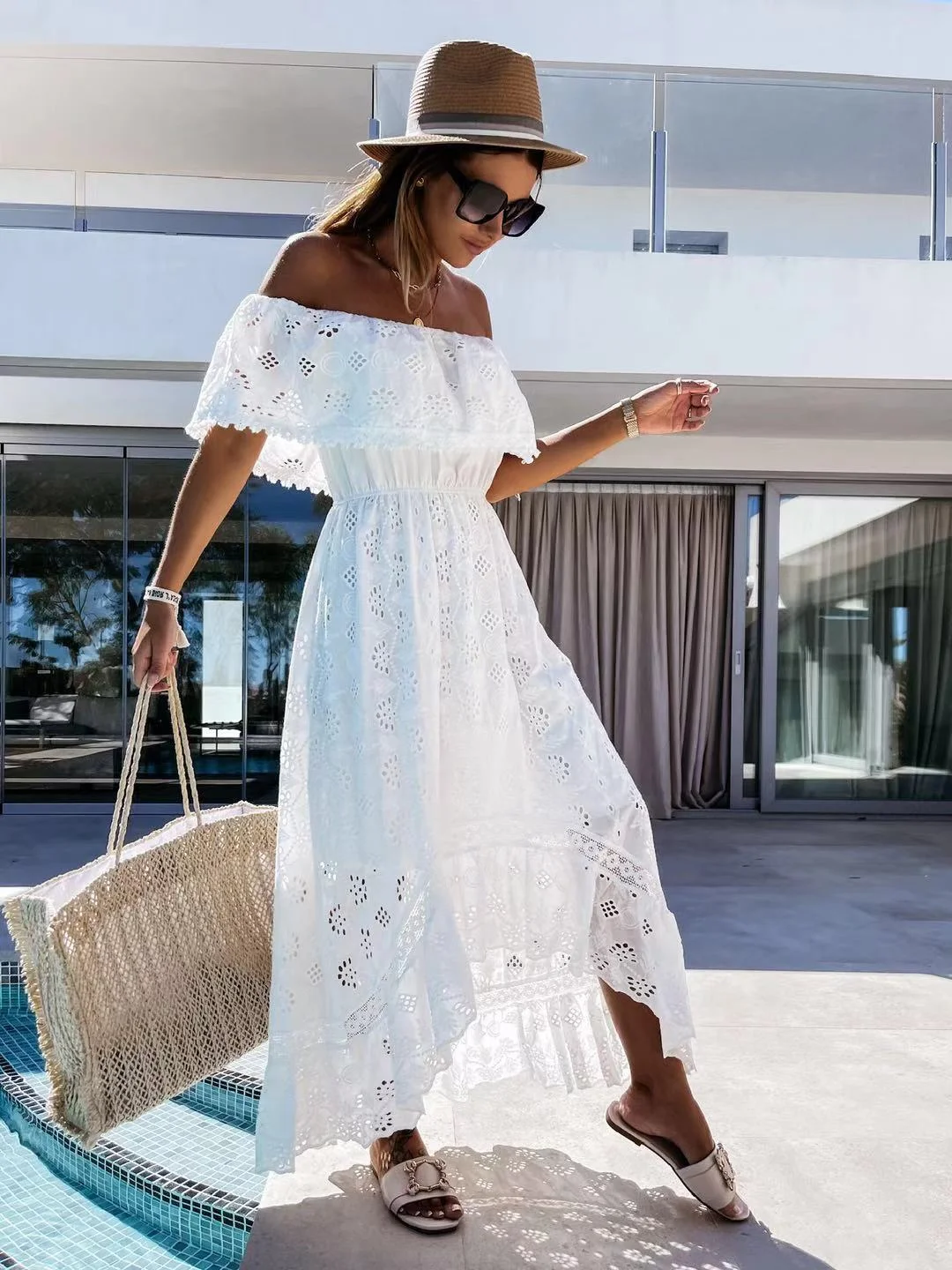 Uveng Bohemian Lace White Beach Tube Off-shoulder Sexy Tops