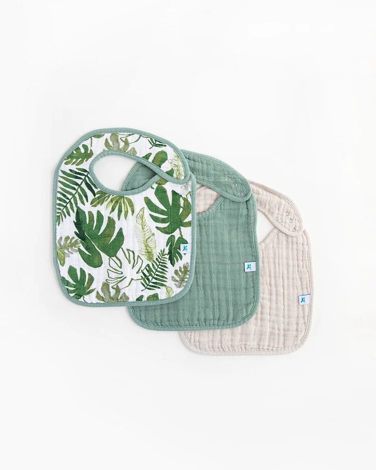 Cotton Muslin Classic Bib 3 Pack - Tropical Leaf