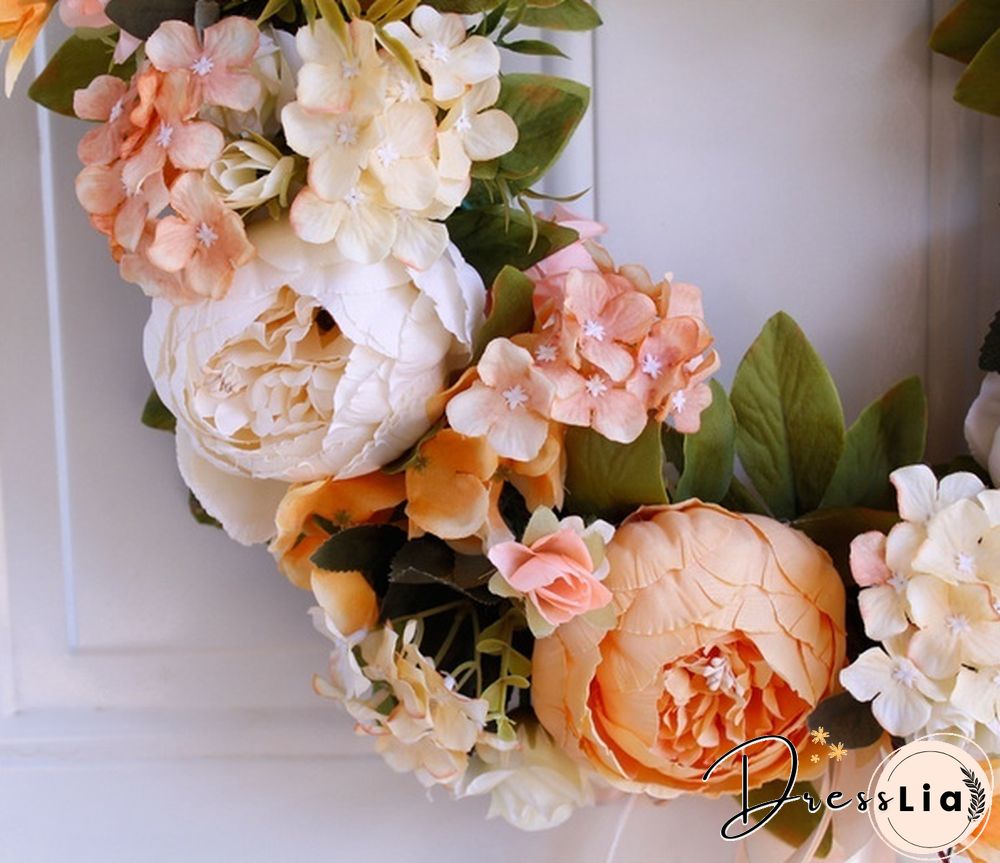 40cm Handmade White Peony Wreaths Simulation Flower Wreath Garlands for Wedding Door Decoration