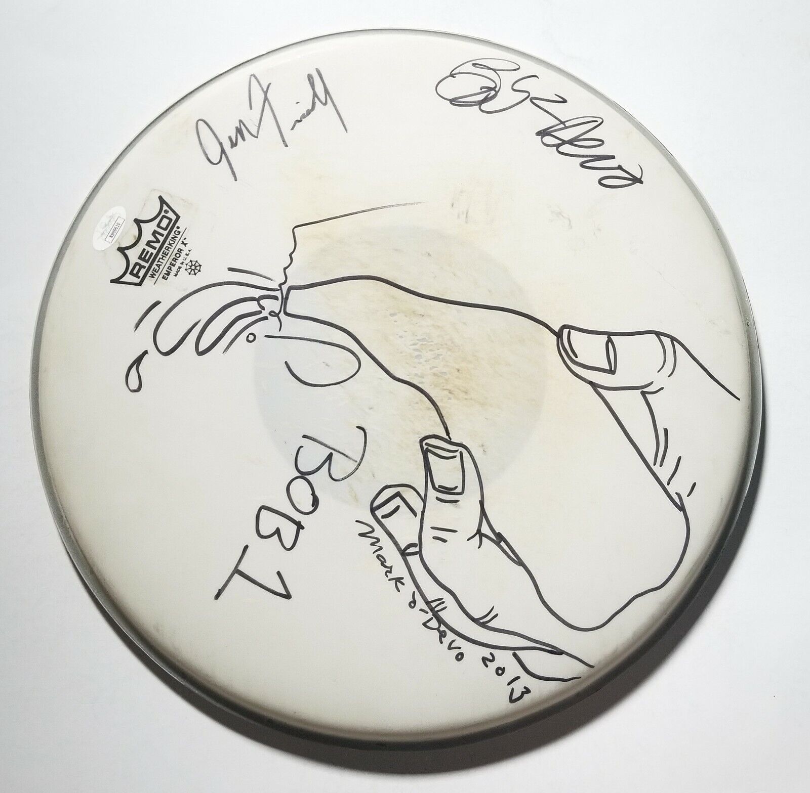 DEVO band REAL hand SIGNED 14 Drumhead JSA COA w/artwork Mark Bob +3