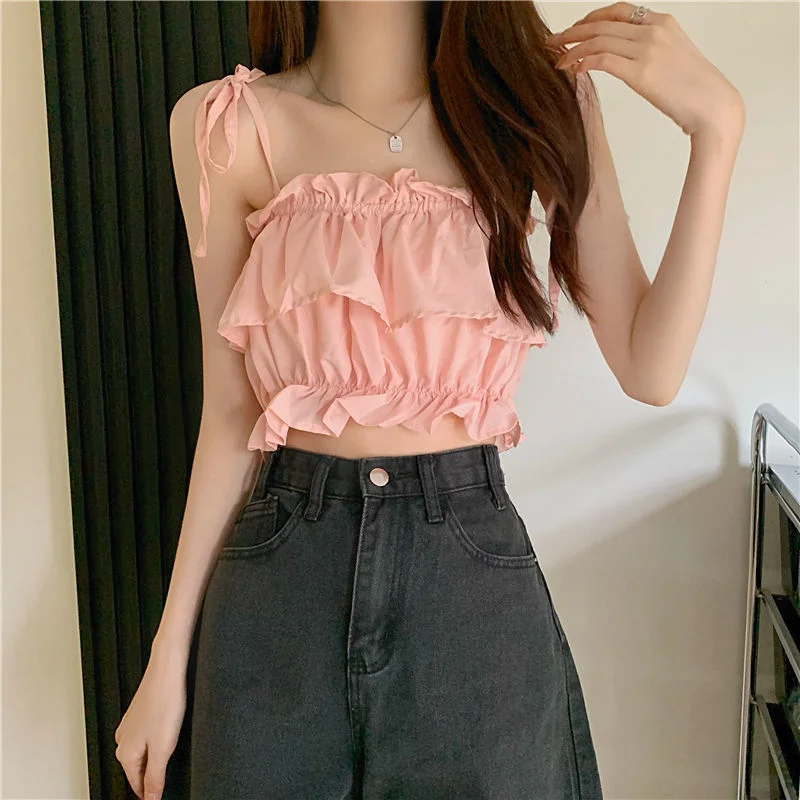 Uveng Uveng Leafside Spice Girls Sling Women's 2023 New Summer Vests Outside The High-Rise, Sleeveless Blaming Umbility Umbility Top