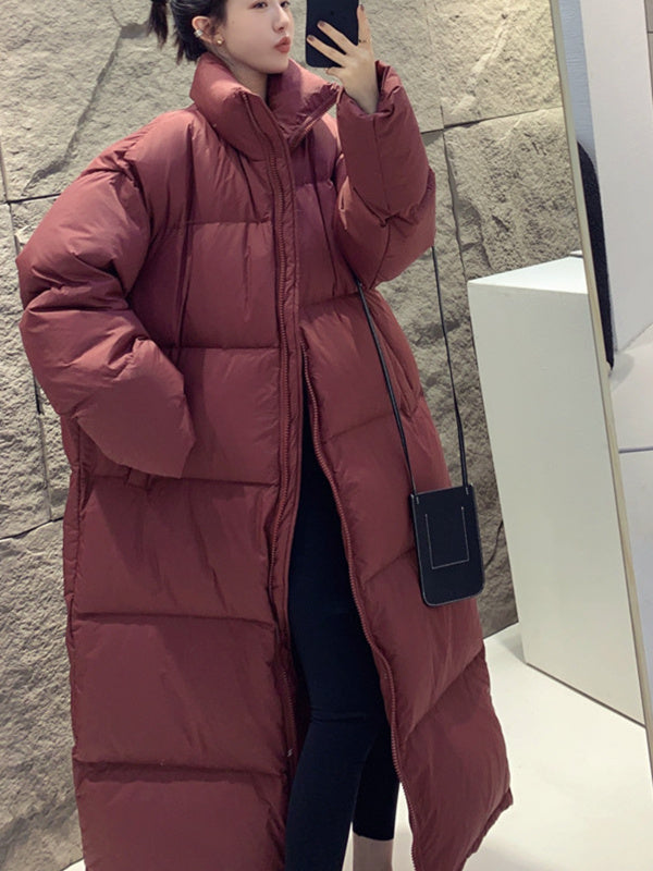Women Long Sleeve Solid Zipper Loose Down Jacket Coats