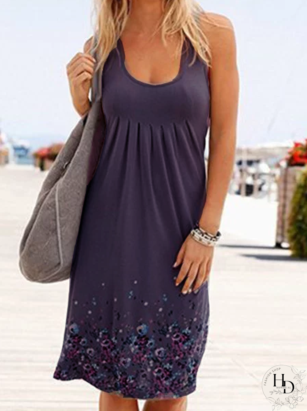 Casual Painted Sleeveless Crew Neck Casual Dresses
