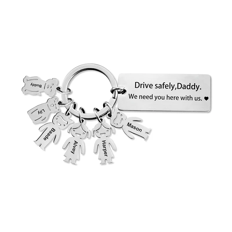 Personalized Be Safe Keychain Custom 6 Names for Kid and Pet Charm