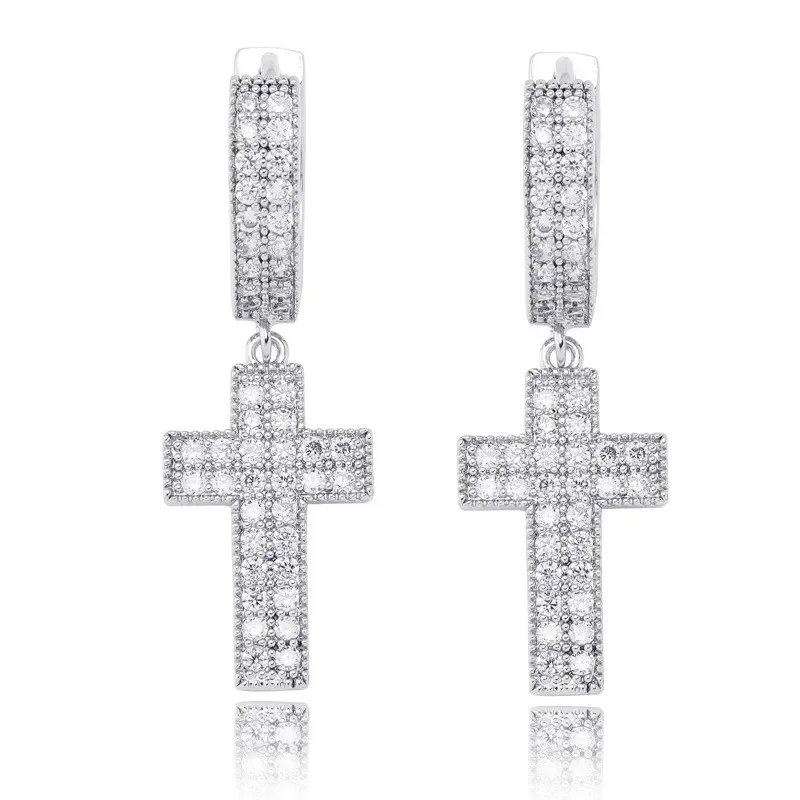Iced Out 14K Gold Plated Cross Earring-VESSFUL