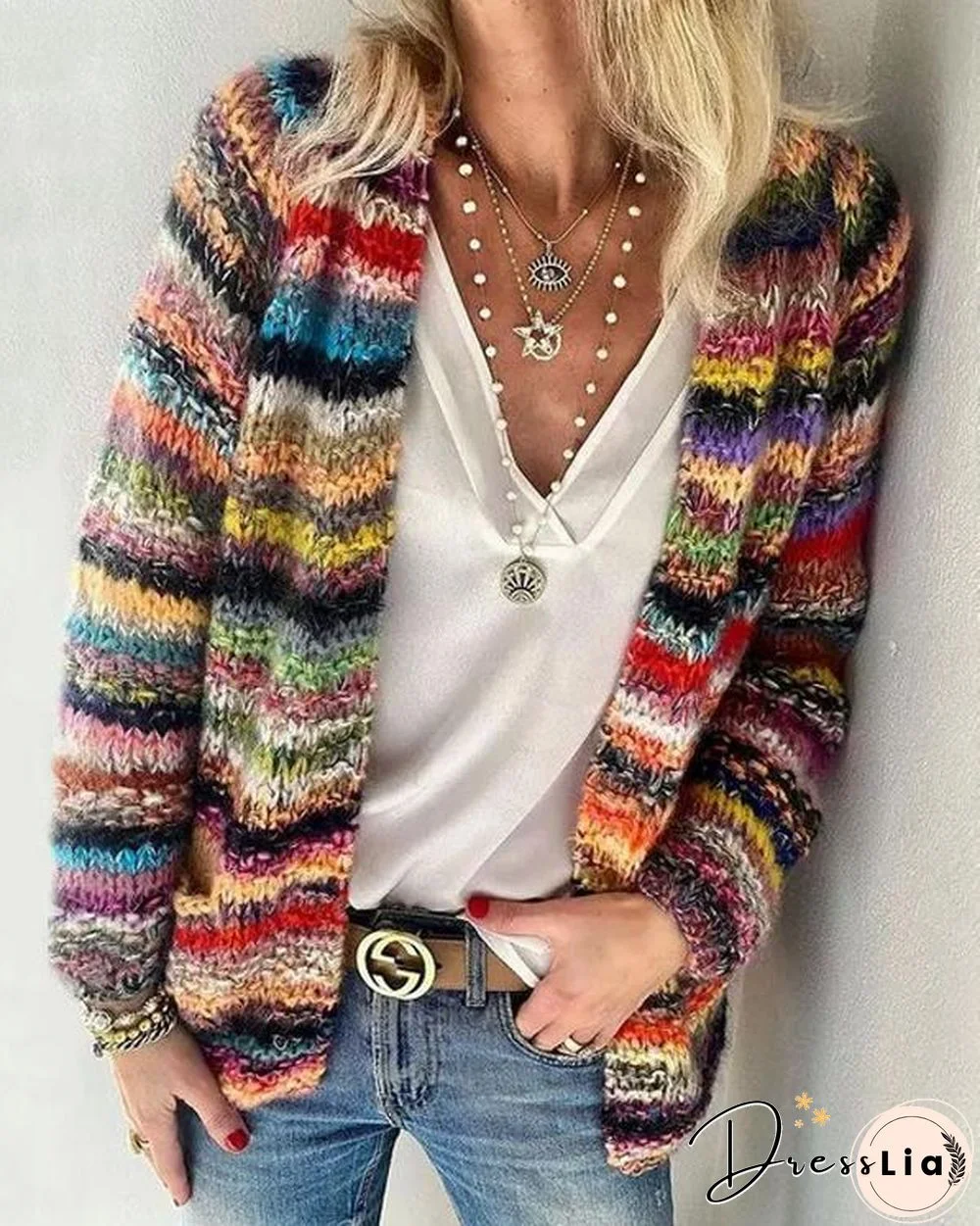 Colorful Striped Sweater Cardigan