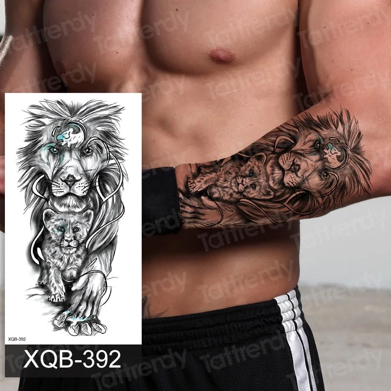Waterproof Temporary Tattoo Sticker Lion King Crown Cross Tiger Pattern Fake Tatto Flash Tatoo Black Body Art for Kids Women Men