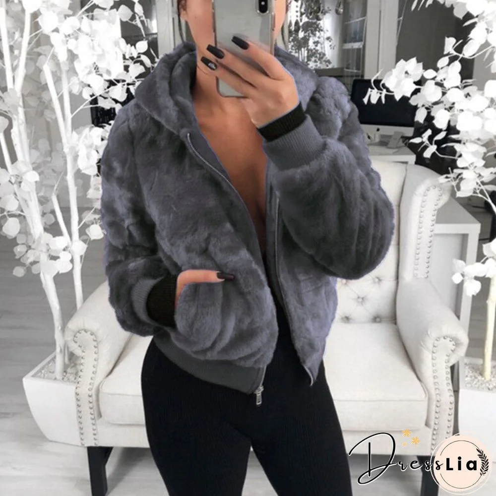 Autumn And Winter Women's Hooded Rabbit Fur Imitation Fur Plush Coat Women Sweatshirt Winter Clothes Women