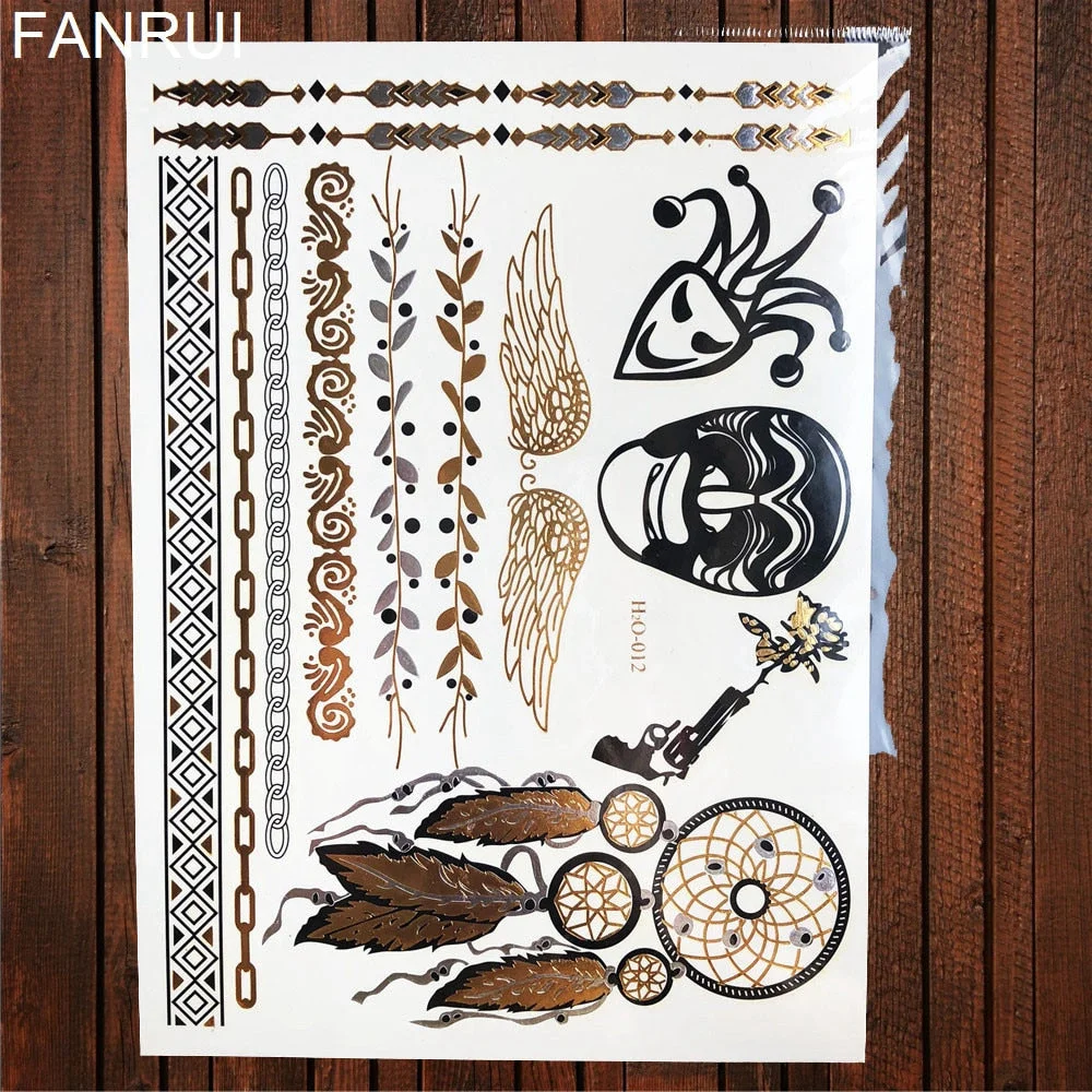 Star Moon Diamond Golden Metallic Tattoo Stickers Women Body Hands Art Temporary Tattoo Sexy Girl Leg Flash Tatto Glitter Metal