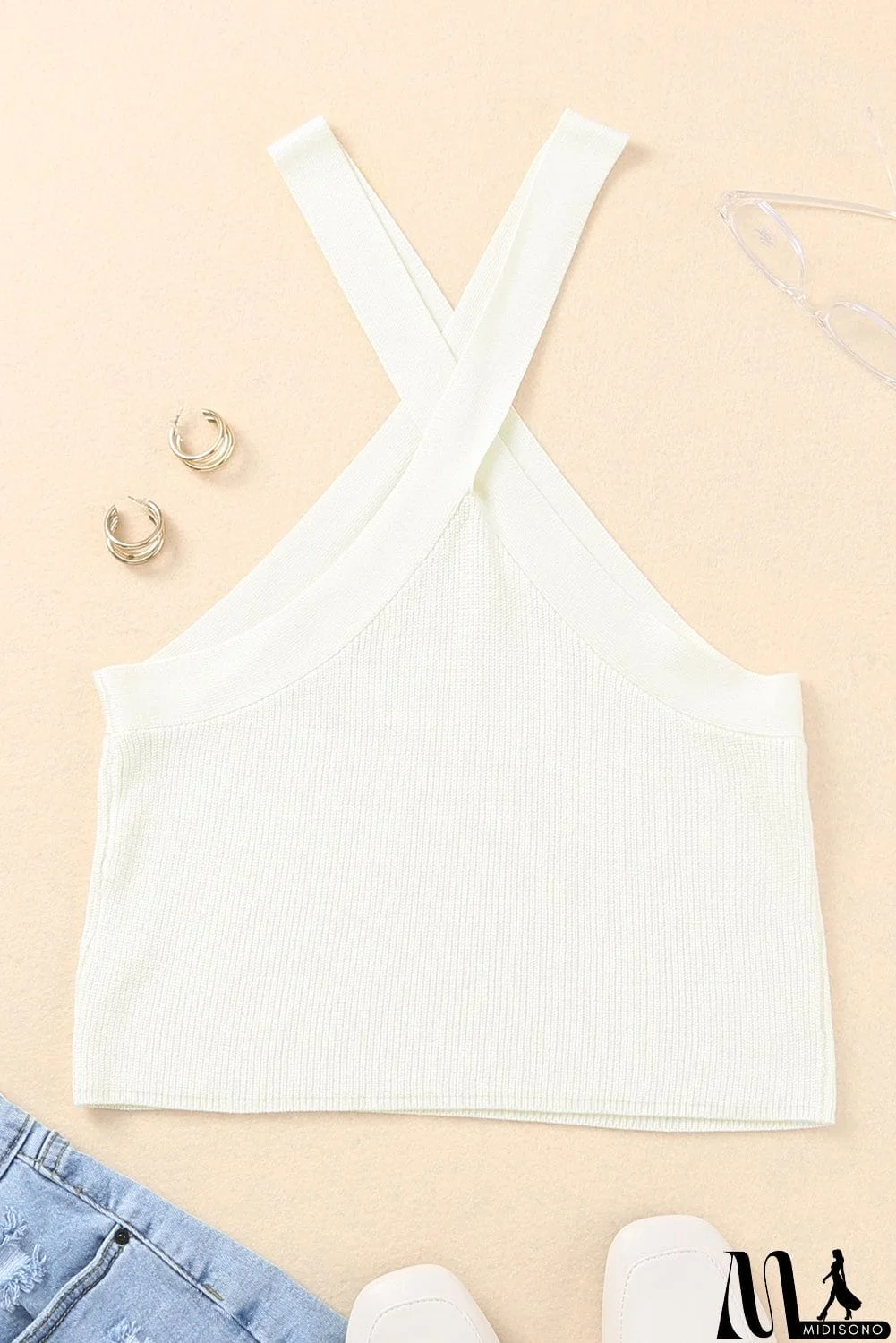 MidiSono - Ribbed Sleeveless Cropped Top