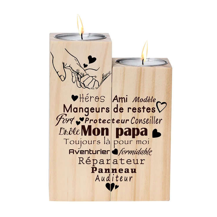 À Mon Papa - Bougeoirs en Bois sans bougie 2 Prénom Personnalisé