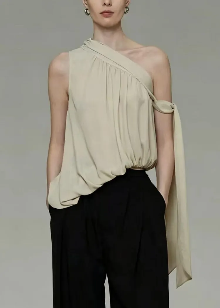 Plus Size Yellow One Shoulder Asymmetrical Design Chiffon Tops Summer