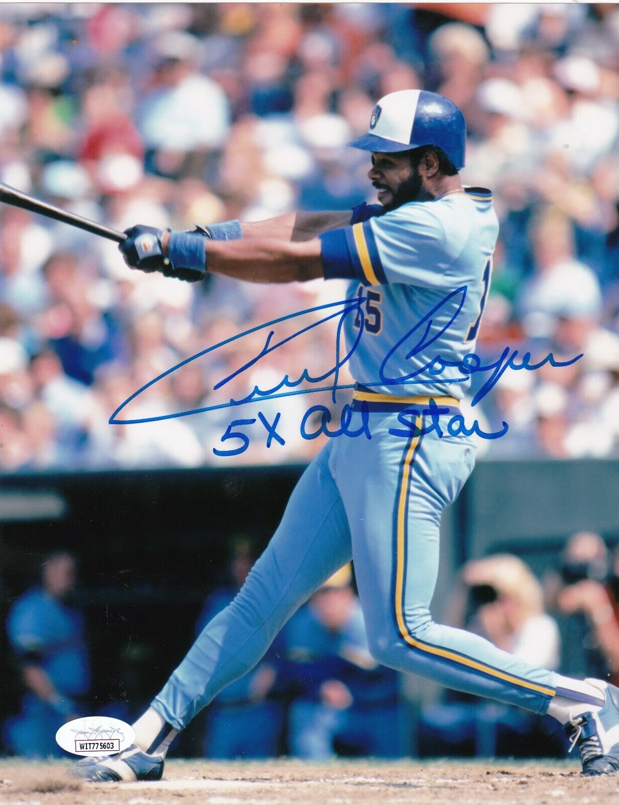 CECIL COOPER MILWAUKEE BREWERS 5 X ALL STAR JSA AUTHENTICATED SIGNED 8x10