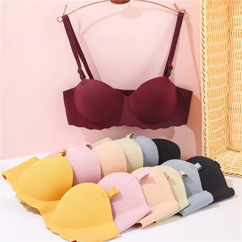 FINETOO A B Cup Push Up Bra Women 1/2 Cup Bras Soft Wireless Bralette Breathable Underwear Candy Color Bras Female Lingerie 2021