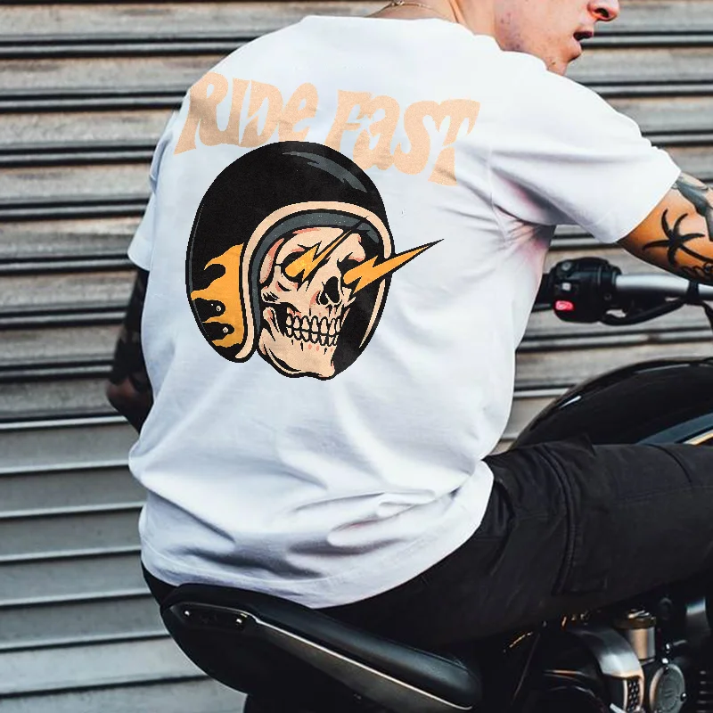 Ride fast helmet skull print designer t-shirt -  