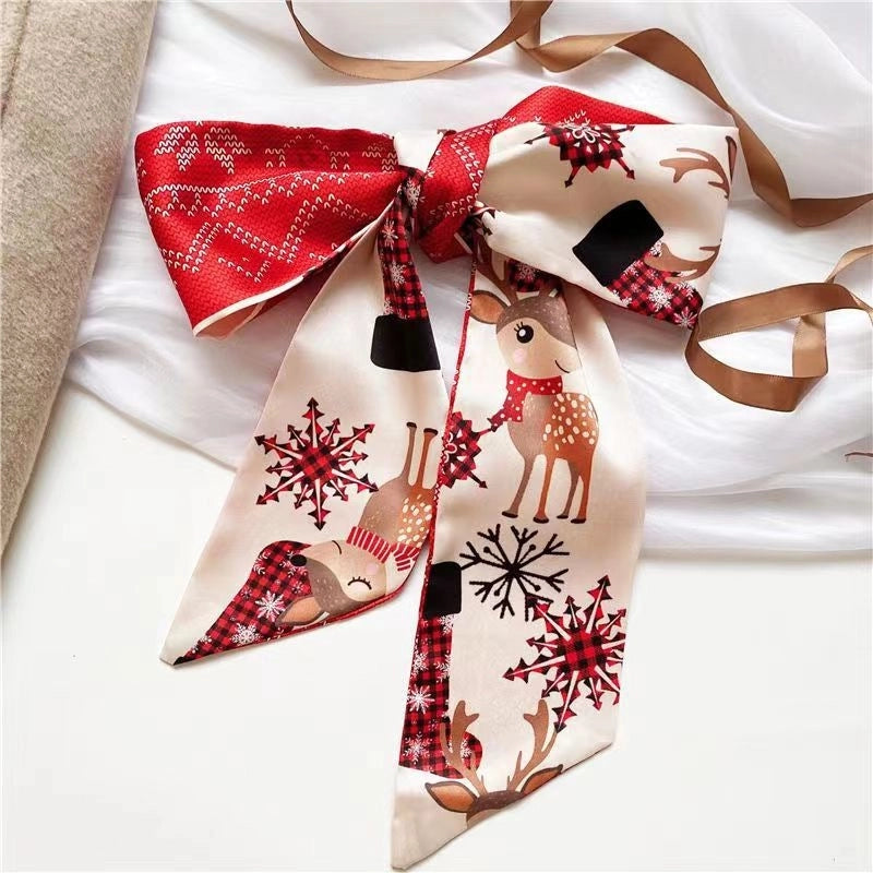 Women’s Casual Christmas Tree Santa Claus Elk Polyester Silk Scarf