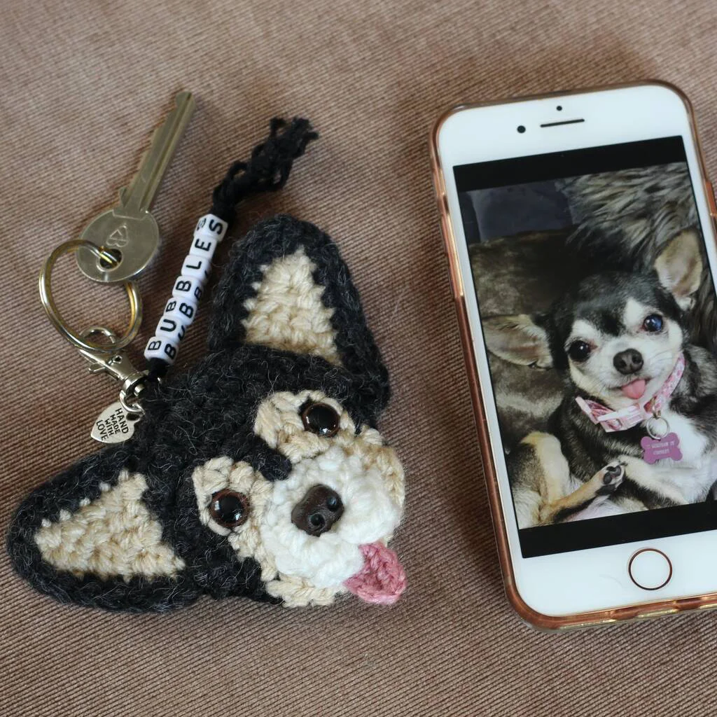 Personalized Crochet Dog Face Keyring