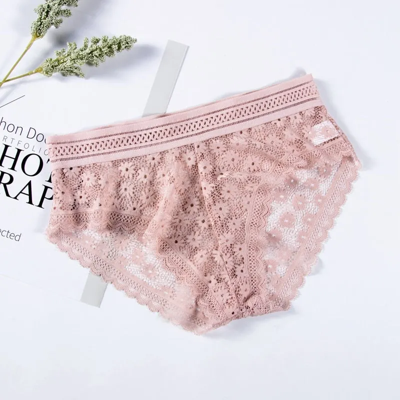 Sexy Lace Panties For Women Underwear Fashion Lingerie Low-Rise Breathable Underpants Female Daisy Hollow Transparent Briefs