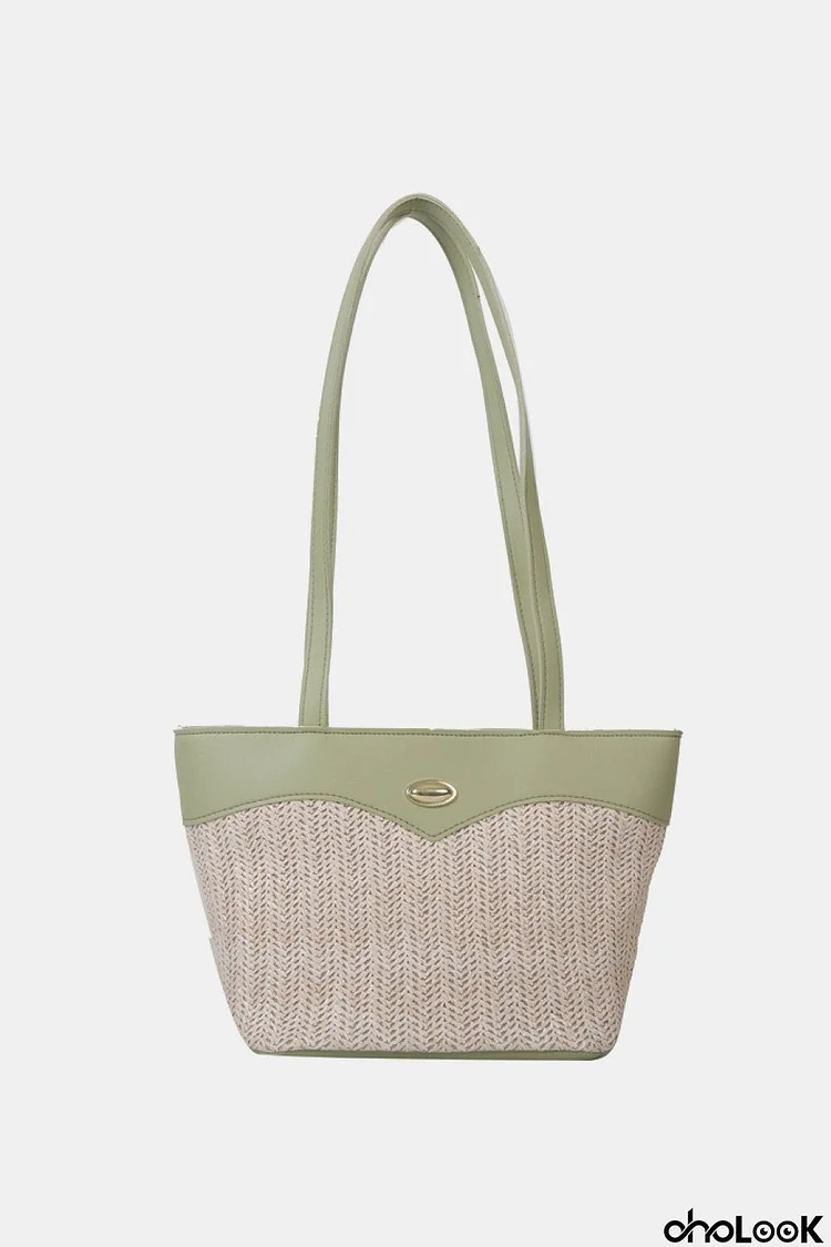 Two-Tone Straw PU Tote Bag