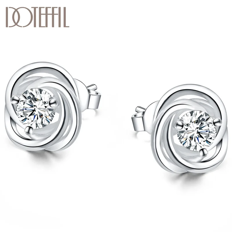 DOTEFFIL 925 Sterling Silver Weave AAA Zircon Earrings for Women Jewelry