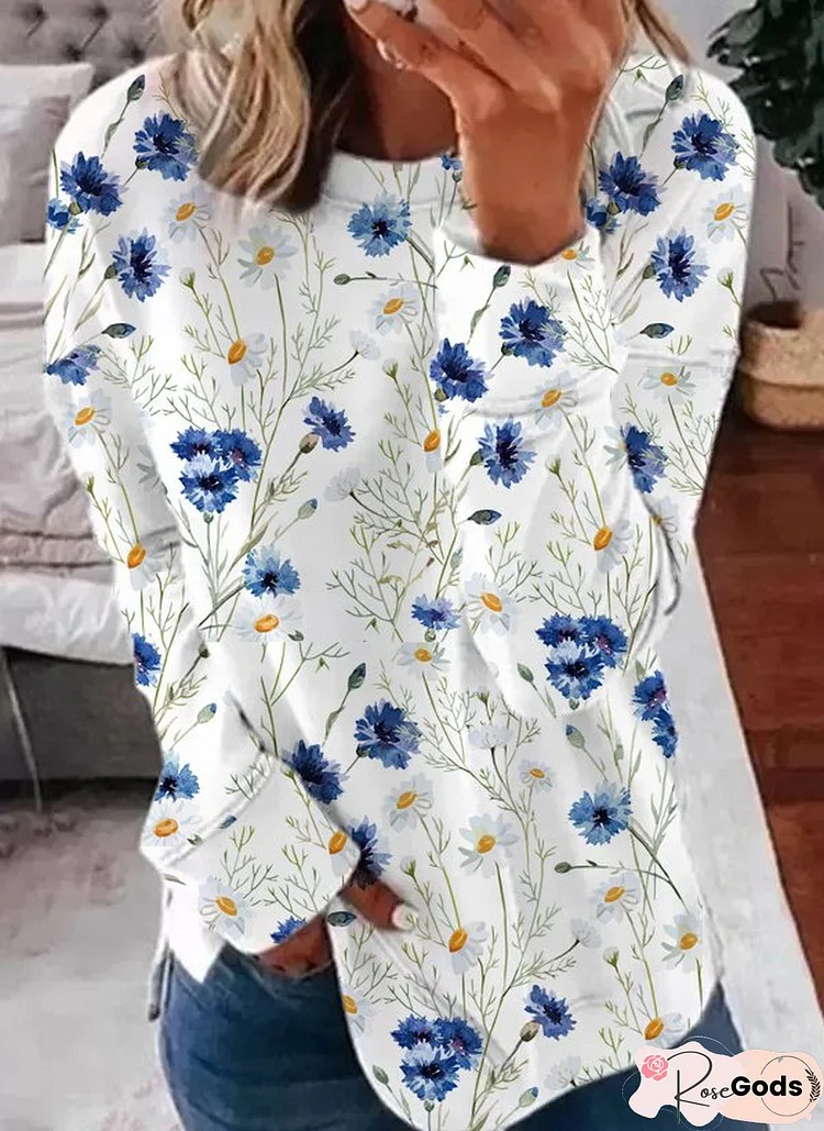 Crew Neck Floral Loosen Sweater shirt