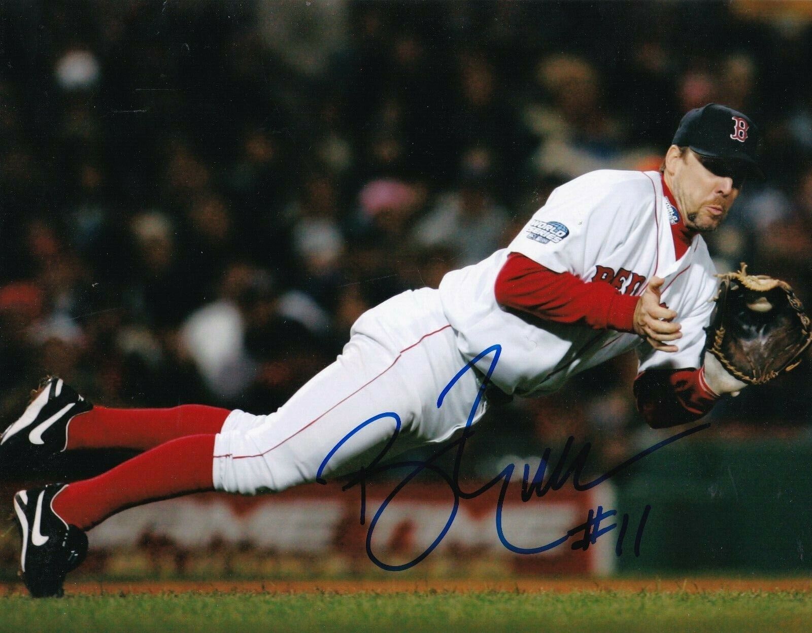 BILL MUELLER BOSTON RED SOX 2004 WS CHAMPS ACTION SIGNED 8x10