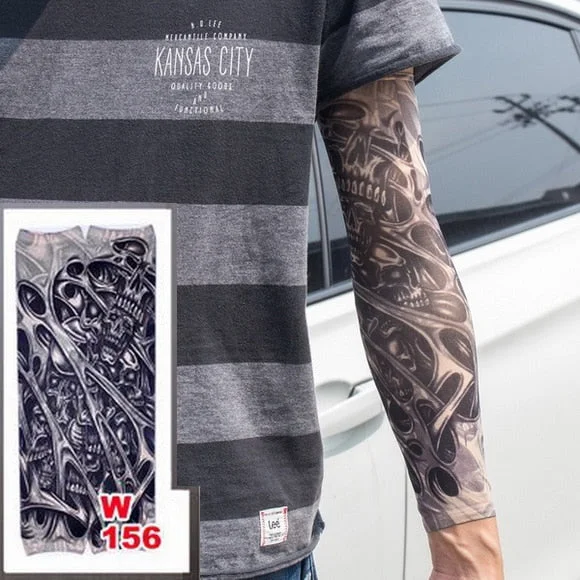 Fake Temporary Tattoo Sleeves Tattoos Full Long Slip On Arm Tattoo Sleeve Kit Men Elastic Nylon Glove Tattoos black skull design