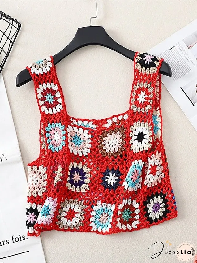 Women's Sweater Vest Jumper Crochet Knit Embroidered Hole Floral Square Neck Stylish Sexy Daily Holiday Summer Spring